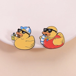 Cool yellow duck enamel pins with sunglasses and beach theme summer accessories