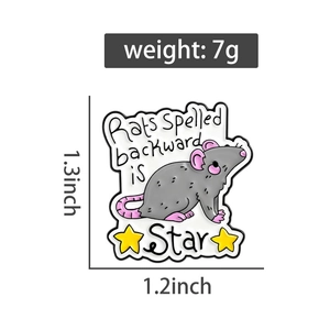Creative mouse enamel pin detail with dimensions 1.3x1.2 inch and Rats Spelled Star text