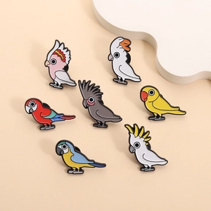 Set of seven colorful cartoon parrot enamel brooches for clothes and bags decoration