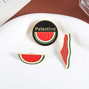 Set of 3 Pakistan series enamel pins featuring watermelon motifs and Palestine lettering