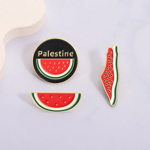 Three-piece watermelon enamel pin set for Palestine with cartoon badges and metal pins