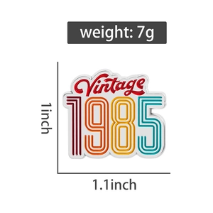 Macro view of Vintage 1985 enamel brooch showing 1.1x1 inch dimensions and 7g weight