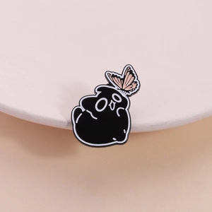 Cute Black Ghost With Pink Butterfly Enamel Pin Cartoon Funny Zinc Alloy Brooch Badge For Clothing Backpack Accessories Unisex