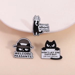 Funny Black Cat Enamel Pin Set Humorous Animal Metal Badge With Humorous Quotes For Clothing Bag Accessory Gift For Women Men