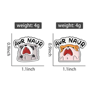 Detailed view of funny cartoon animal enamel pins featuring raccoon and hamster expressions