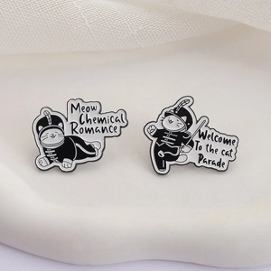 Cat parade enamel pins set with marching band uniforms and creative musical text