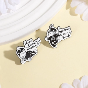 Cartoon black cat parade enamel brooch pins with Meow Chemical Romance theme design