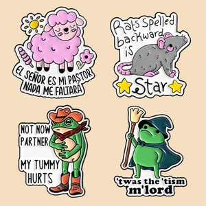 Funny denim and wizard frog zinc alloy pins set with humorous English quotes
