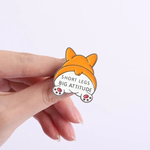 Insigne en émail fesses de Corgi avec slogan Short Legs Big Attitude pour chien