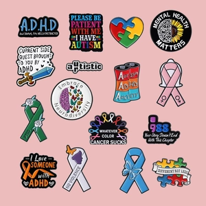 Spilla in Smalto Mental Health Awareness Distintivi in Lega di Zinco per ADHD Autismo PTSD Cancro Supporto Regalo Gioielli Donna Uomo