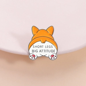 Insigne mignon en émail Corgi avec design Short Legs Big Attitude et petites pattes