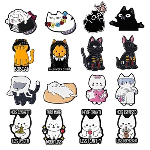 Cute Cartoon Cat Enamel Pins Funny Animal Brooches Zinc Alloy Halloween Wednesday Nurse Scientist Slogan Badges For Gift