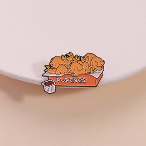 Cute cartoon puppy fries enamel pin badge on white ceramic tray for clothing accessory