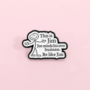 Jim Minds His Own Business Enamel Pin Stickman Quote Metal Badge Funny Humorous Brooch For Clothes Bags Jewelry Accessory