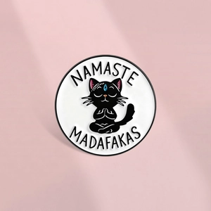 Funny Meditating Black Cat Enamel Pin Brooch Namaste Madafakas Zinc Alloy Badge For Clothing Bag Decor Yoga Theme Gift