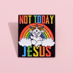 Cartoon Goat Enamel Pin Rainbow Cloud Not Today Jesus Lettering Alloy Brooch Funny Animal Metal Badge For Clothes Backpack
