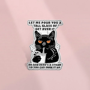Funny Black Cat Drinking Enamel Pin Sarcastic Quote Zinc Alloy Brooch For Backpack Clothing Accessories Decor Gift