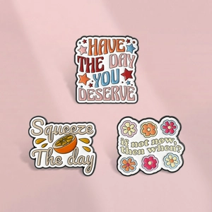 Motivational Emaille Brosche Pin Legierung Orange Blume Stern Zitate Abzeichen Schmuck Zubehör Für Rucksack Kleidung Damen Herren