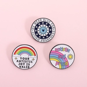 Autismebewustzijn Emaille Pin Zinklegering Regenboog Zon Hart Ronde Metalen Badge Broche Rugzak Kleding Cadeau