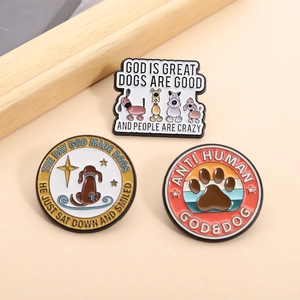 Enamel dog theme pins featuring God is Great Dogs are Good quotes on alloy badges