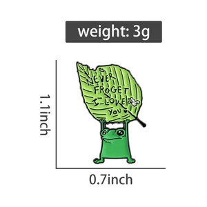 Detail view of frog enamel pin with dimensions 1.1x0.7 inch and 3g weight specifications