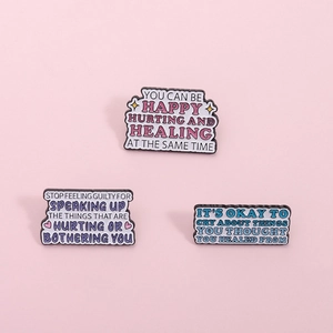 Mental Health Inspirational English Quote Enamel Brooches Healing Positive Words Zinc Alloy Badge Backpack Jewelry Accessory Pin