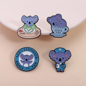 Cute koala enamel pin set with doctor and tea themes for healthcare uniform decoration