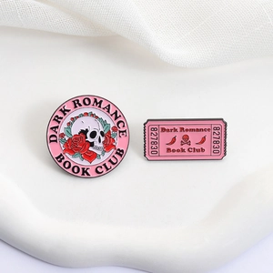 Pink skull and flower enamel pin set for Dark Romance Book Club with gothic design