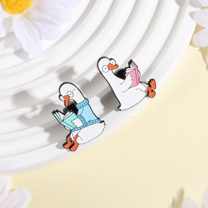 Cute enamel goose duck pins with glasses reading books for clothes and bag decoration