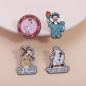 Ensemble de Broches en Émail Oie Blanche Amusante God's Silliest Goose Christian Statue en Alliage Badge pour Sac à Dos Vêtements Cadeau