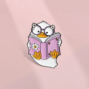 Cute Cartoon Reading Duck Enamel Pin Brooch Zinc Alloy Animal Badge With Glasses For Backpack Clothes Women Kids Gift
