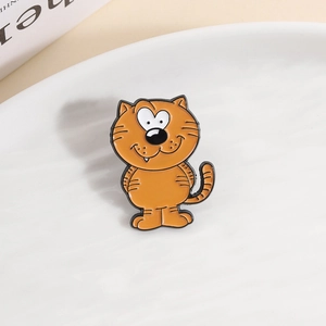Süße orangefarbene Emaille-Anstecknadel mit Katzen-Cartoon-Design und Metallglanz