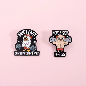 Lustige Muskulöse Tiere Fitness Emaille Pin Cartoon Ente Mops Heben Hantel Gym Brosche Abzeichen Für Rucksack Kleidung Dekor