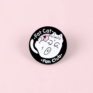Cartoon Fat Cat Fan Club Round Alloy Enamel Brooch Pin Cute White Cat Lapel Badge For Clothes Backpack Accessory Jewelry Gift