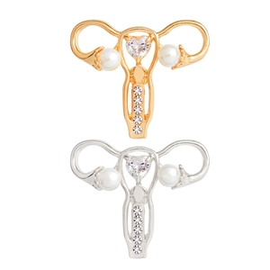 Creative uterus shape brooch with heart crystal and pearls in gold and silver plating