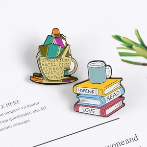 Set de broches en émail créatives en forme de livre et tasse avec texte motivant