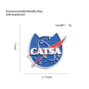 Blue NASA style cat planet enamel pin badge made of zinc alloy for jackets