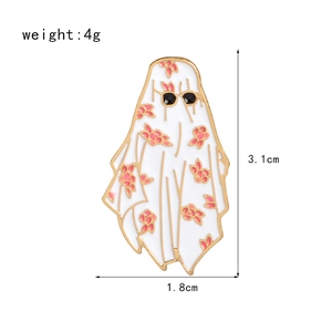 Ghost enamel pin with floral pattern and sunglasses for clothing and bag decor