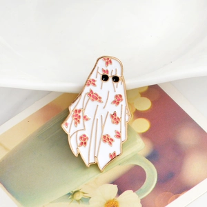 Creative Cartoon Ghost Enamel Brooch Pink Floral Pattern Sunglasses Alloy Badge Pin Clothes Bag Accessory Halloween Jewelry