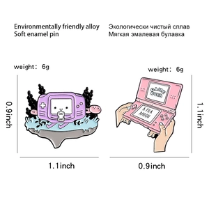 Detailed size specifications for retro gaming console alloy enamel pins and badges