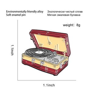 Vintage red vinyl record player enamel brooch pin made of eco-friendly alloy 1.1 inch
