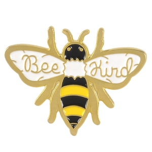 Badge broche abeille en émail avec message Bee Kind sur finition dorée et jaune
