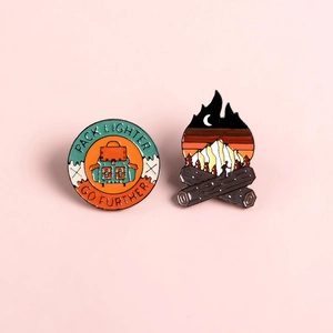 Outdoor Camping Adventure Enamel Pin Set Campfire Snow Mountain Backpack Alloy Brooch Baked Lacquer Badge For Hiking Lover