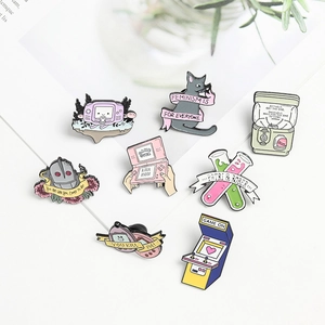 Creative cartoon game console and retro arcade enamel pin set for clothing decor