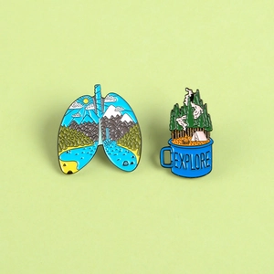 Outdoor Camping Enamel Pin Nature Landscape Lung Cup Shape Alloy Badge For Backpack Clothing Decor Unisex Jewelry Gift
