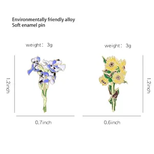 Enamel sunflower and iris flower brooches made of eco-friendly alloy for women