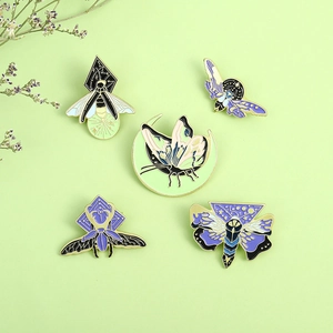 Luminous Enamel Moth Butterfly Moon Brooch Pin Celestial Insect Beetle Badge Jewelry For Women Men Clothing Backpack Decor