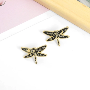 Artistic Celestial Dragonfly Enamel Brooch Pin For Unisex Sun Moon Star Pattern Gold Plated Alloy Lapel Pin Jewelry Accessory