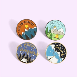 Round Enamel Pin Outdoor Camping Theme Mountain Forest Tent Badge Alloy Brooch For Backpack Clothing Accessories Unisex Jewelry Gift