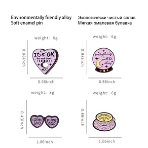 Size chart for purple enamel pins showing weights and dimensions in inches and grams